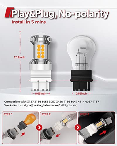 Image of Torchbeam LED Turn Signal Bulbs, Upgraded 3157 LED Bulb Amber Yellow with External Resistor, 600% Brighter 3156 3056 3057 4157 3457 4157 with HD Projector for Blinker Side Marker Parking Lights,2PCs