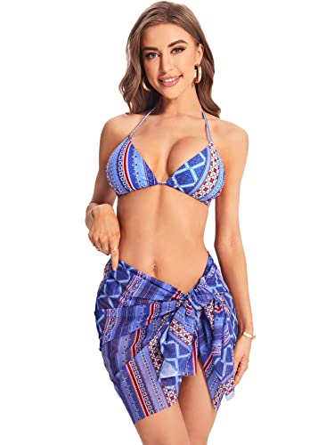 Maillot de bain 3 pièces imprimé bohème jupe plage multicolore S