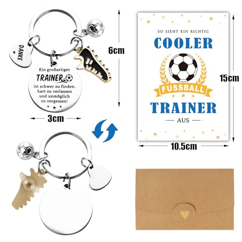 Fussball Trainer Geschenk Schlüsselanhänger Abschiedsgeschenk Coach Fußball Dankeschön Geschenke Fußballtrainer Abschied Edelstahl Schlüsselring mit Dankeskarte Lehrertag Geburtstag Geschenkideen