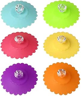 kuou 6 Pcs Silicone Glass Cup CoversReusable Anti-dust Cup Covers, Food-grade Silicone Drink Glass Cup Lids, Creative Round Diamond Mug Cover