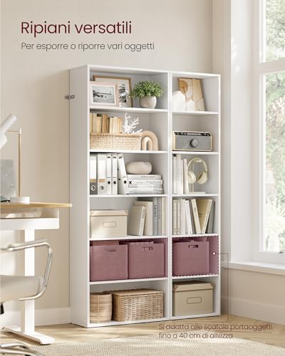VASAGLE CUSTOS Collezione - Libreria, Libreria Scaffale a 6 Ripiani, per Soggiorno Studio Ufficio Camera da Letto, Stile Industriale, 24 x 40 x 178,5 cm, Bianco LBC167T14 - Immagine 3