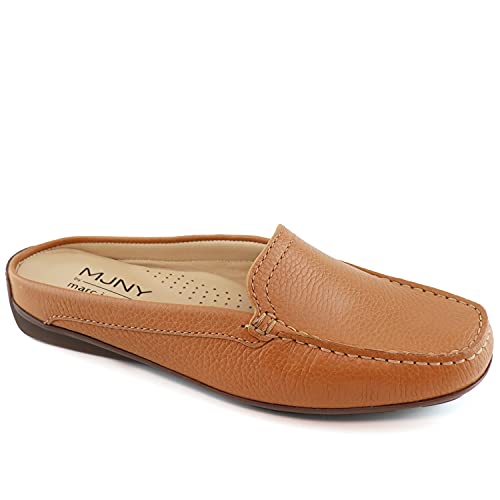 Marc Joseph New York Womens Casual Genuine Leather Flat Mules Sandals Closed Toe Backless Comfortable Lightweight Fashion Loafer With Venetian Detail Slip-On Slides Tan Grainy 6.5 #TOP15