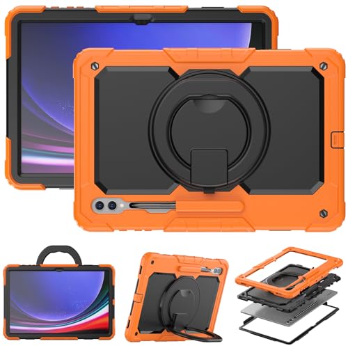 Kids Case for Samsung Galaxy Tab S10 Ultra 2024/ S9 Ultra 2023/S8 Ultra 2022 14.6 Inch Built-in Screen Protector/360 Rotating Stand/Pencil Holder/Hangable Shockproof Cover Orange