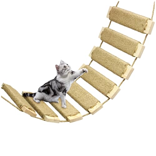 22in Cat Ladder Bridge Tree Tower Cat Cage Accessories Furniture Climbing Frame Toys for Indoor Cats Scratching Post (22x9.8in)