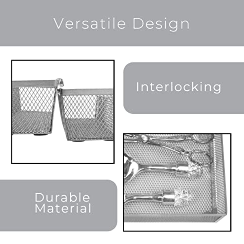 Smart Design Drawer Organizer - (9 X 6 Inch) - Steel Metal Mesh Tray - W/ Interlocking Arm Connection - Utensils, Silverware, Organization - Kitchen [Silver] #TOP3