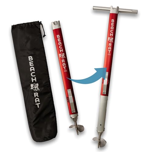 Beach Rat Anchor & Storage Case - Pontoon/Fishing Boat/Ski Boat Anchor for Shallow Water & Sandbar - High Strength Telescoping Aluminum Pole & Stainless Steel Auger Boat Accessory (Brute 30" - 48")