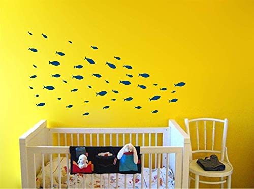 Wallency Fish Wall Decals - Ocean Fish Wall Stickers For Kids - Peel & Stick Removable Vinyl Stickers For Nursery - Set Of 50 Fish - Medium - Navy Blue #TOP2