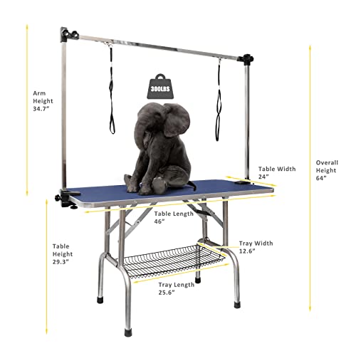 Image of ROOMTEC 46 inch Dog Grooming Table,Foldable Home Pet Bathing Station with Adjustable Height Arm /Noose /Mesh Tray