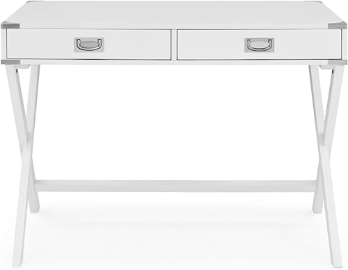 Miniatura 5 de HABITRIO Escritorio rectangular con dos cajones, escritorio moderno de almacenamiento para computadora de 42 pulgadas con patas de madera maciza,