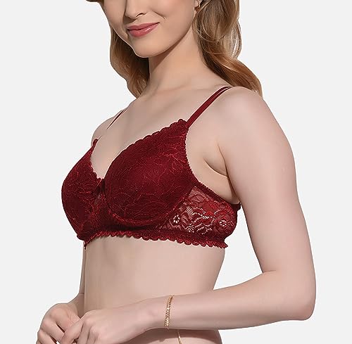 Image of FIMS - Fashion is my style Women Cotton Lycra Floral Lace Lightly Padded Bra Wired Seamless Fullcoverage Multicolor Cup- B