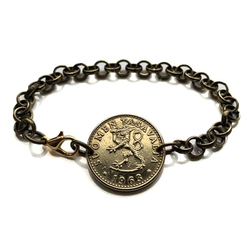 1964 Finland Suomi 20 Pennia coin rolo link chain bracelet Finnish lion Helsinki Espoo Finnic Nordic tree of life Tampere Vantaa Oulu Turku Lahti Savonlinna Uusimaa Pirkanmaa Jyväskylä Porvoo b000118