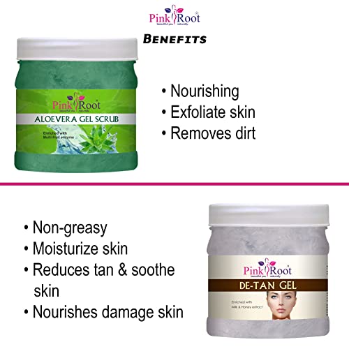 Image of Pink Root Aloe Vera Gel Scrub 500gm with De-Tan Gel 500gm