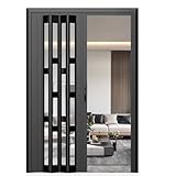 Living Room Sliding Accordion Doors with Handle, PVC Multifold Interior Doors for Hallway/Doorway/Balcony/Room Divider, Customizable Size/Color(Black(WxH),52x80in(131x203cm))