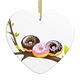 Weihnachtsbaum-Anhänger aus Keramik, 6,9 x 7,6 cm, WHJSSF Donuts auf einem Ast, Bild, einfach in Einkaufszentren und Geschäften aufzuhängen
