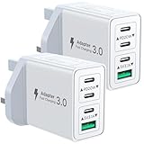 2-Pack USB C Charger, 40W USB C Plug Fast Charger 4 Port PD Type C Charging Plug+QC USBPlug UK USBC Power Adapter Multi Plugs Samsung Charging Plugs for iPhone 16 15 14 13 Pro Max XR XS, iPad,Samsung