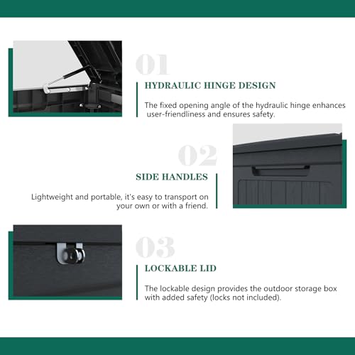 image for TARKARI 230 Gallon Lockable Resin Deck Box, Waterproof & UV-Resistant 