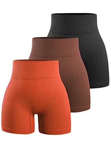 NOVA Active Women’s Workout Running Shorts High Waist Tummy Control Athletic Gym Yoga Lounge Shorts, Black Brown Pumpkin Pack, L