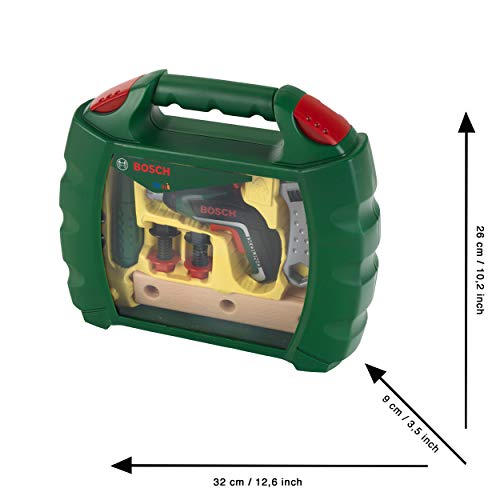 Theo Klein 8394 Bosch Ixolino Koffer | Mit Hammer, Schraubenschlüssel und vielem mehr | Batteriebetriebener Akkuschrauber Ixolino | Maße: 26,6 cm x 32 cm x 8,8 cm | Spielzeug für Kinder ab 3 Jahren