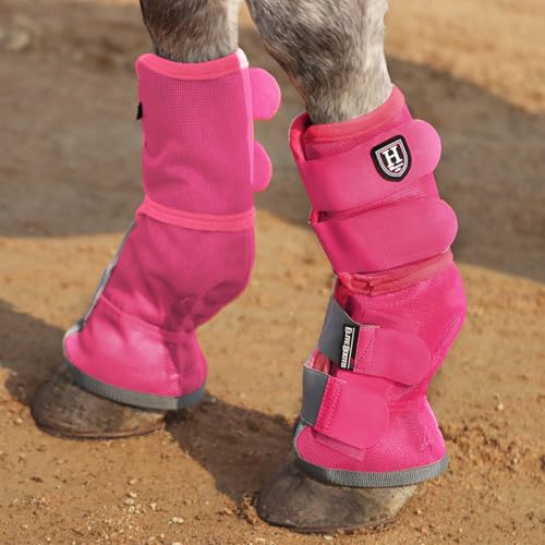 Harrison Howard Horse Fly Boots Perfect Contoured Fit Leg Guards Dense Mesh Boots with Ventilated Comfort Reliable Protection from Summer Elements Set of 2 Magenta Medium