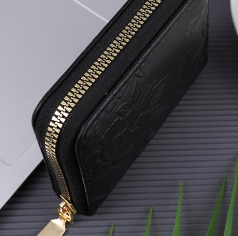1pc Vintage Floral Embossed Women’s Wallet,Elegant Brown Zipper Coin Purse with Multiple Card Slots,Compact & Easy-to-Clean Design,Vintage Wallet,Sturdy Clasp Closure,Small Wallet (Black)3