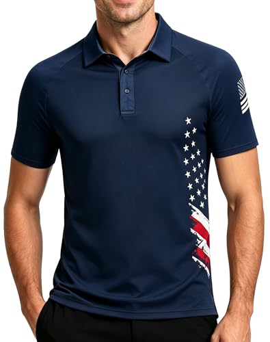 Image of redgino Men's Patriotic Polo Shirts Stretch 1776 Independence Day USA Short Sleeve American Flag Graphic Golf Shirt