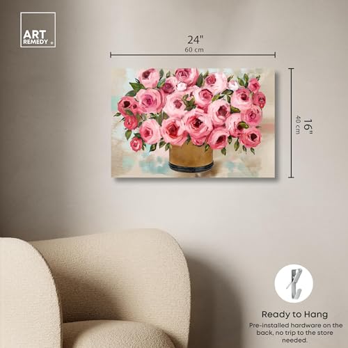 Art Remedy Pink Peonies Bouquet Canvas Colorful Floral Art, Gallery Wrapped, 24" x 16" by Art Remedy - Used condition - Image 5