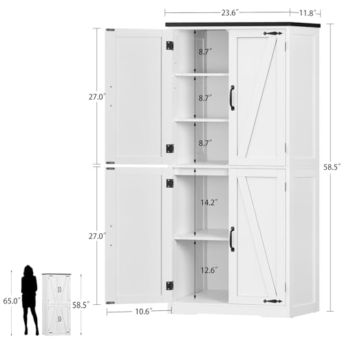 Image of TEENFON 58.5 inch H Storage Cabinet, Farmhouse Kitchen Pantry Cabinet with 4 Doors
