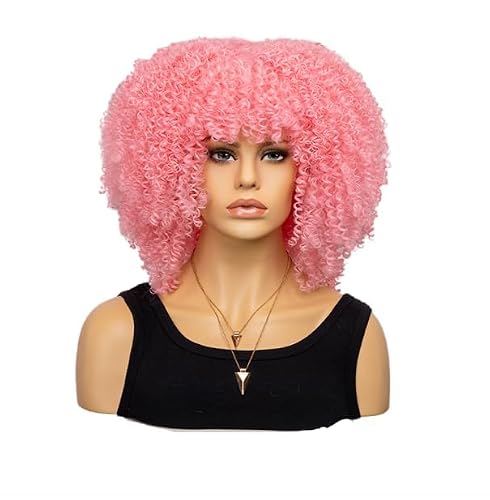 LEEMASING Fashion Afro Curly Wig Synthetic Short Full Wig Women Wig For Daily Use, Party and Cosplay (Pink)