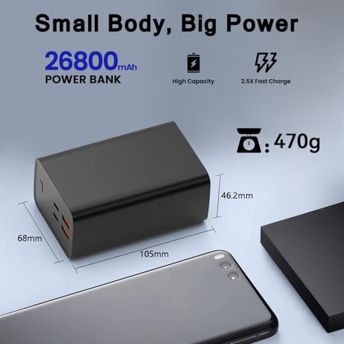 Power Bank 26800mAh, PD 22.5W Fast Charging Small Charger Portable Powerbank,5V/3A USB C Input and Output External Battery Pack for iPhone, Andriod and More - Image 3