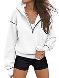 Trendy Queen Half Zip Pullover Cropped Hoodies for Women Y2k Cute Sweatshirts Jackets Spring Fashion 2026 Outfits Clothing White M