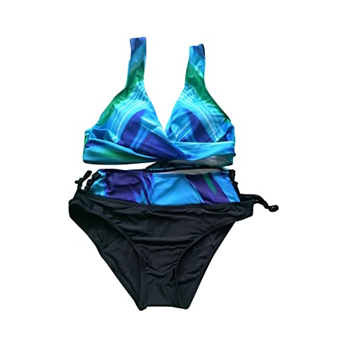 Biquíni De Praia Plus Size Para Mulheres Sexy Cintura Alta Estampado Decote Em V Color Block Biquíni