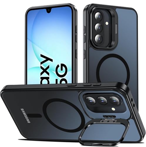 Image of DIZORO Samsung Galaxy A17 Case Compatible with Wireless Charging, with Camera Stand, Military Grade Drop Tested,Translucent Hard Back Soft Edge Back Cover (Black)