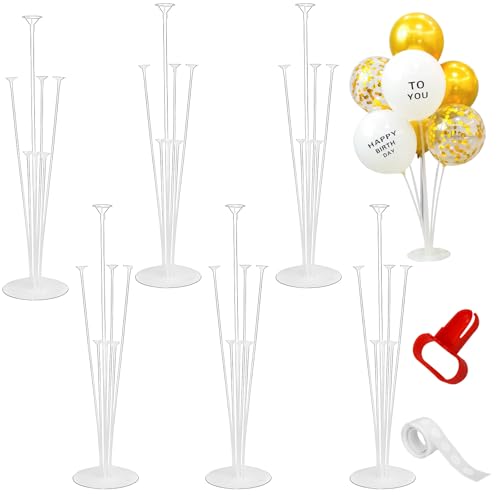 Balloon Stand Kit, 6 Pcs Reusable Clear Table Balloon Stand Set, Balloons Holder with Base for Birthday Party Graduation Wedding Festival Business Events Decoration Supplies