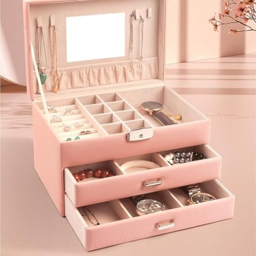 Three-Layer PU Leather Jewelry Box for Women – Stylish Drawer Organizer, Portable Jewelry Storage Suitcase for Bedroom, Bathroom, Vanity, and Cloakroom. image 3