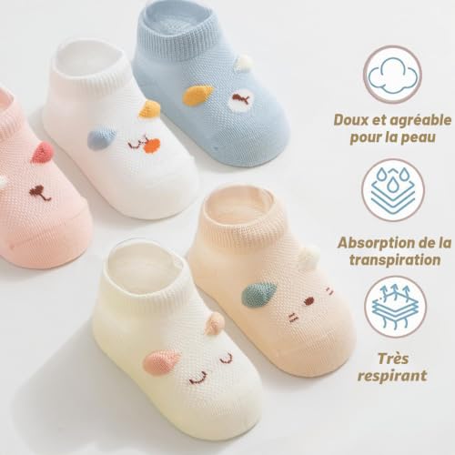 YANWANG Chaussettes Antidérapantes en Coton Respirant 5 Paires de Cheville Chaussettes pour Bébé enfants Garçons Filles Multicolore(M:1-3 ans,Ours Bleu) – vue 6