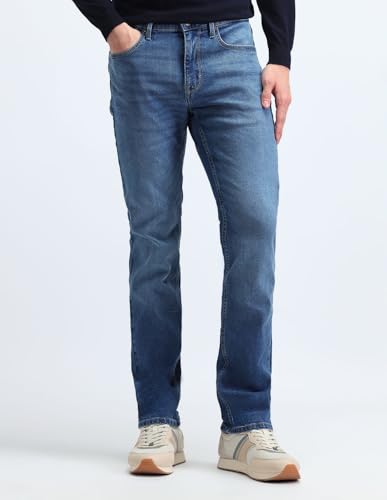 Image of Flying Machine Men's Slim Straight Fit Jeans| Solid | Mid Rise | Stretchable | Jeans for Man