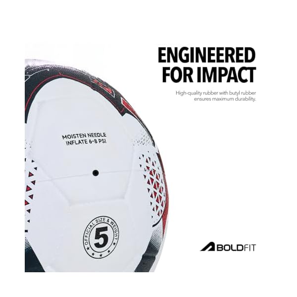 Boldfit Blaze Football Practise Foot Ball with Pump Training Football Size 5 Original for All Ages Group Rubber Moulded Standard Sports Foot Ball for Ground, Grass, Turf, Outdoor Waterproof - Red - Image 3