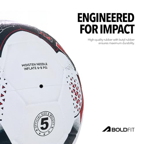 Image of Boldfit Blaze Football Practise Foot Ball Training Match Football Size 5 Original for All Ages Group Rubber Moulded Standard Sports Foot Ball for Ground, Grass, Turf