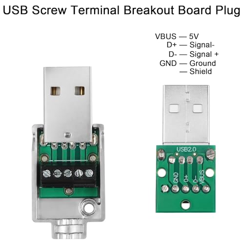 QIANRENON Adapter USB 2.0 bez lutowania metalowa obudowa USB 2.0 męski na 5-pinowy blok zacisków złącze danych 480 Mb/s złącze śrubowe USB Breakout Board wtyczka 5 V/2 A, do naprawy USB lub DIY