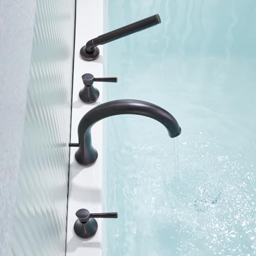 Grifería para bañera Wowkk Roman Tub con acabado Oil Rubbed Bronze, montaje en cubierta, con ducha de mano miniatura 5