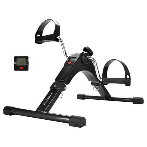 Image of Amazon Brand - Symactive Fitness Mini Cycle Pedal Exerciser | Heavy Material | with Adjustable Resistance Levels and Digital Display | Compact & Portable Design (Black)