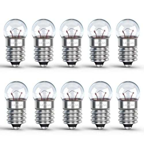 Caldarax 10 Paquete Mini Bombillas E10 4.8V 0.5A, Blanca Cálida 3000K, 30LM, E10 Bombillas Miniatura, Bombilla de Repuesto para Experimento de Física, Linterna, Belén Navideño, Luz de Advertencia