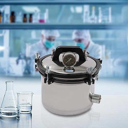 8L/2.11Gal Portable Steam Autoclave Ster𝒊l𝒊zer, 110V 264.2℉High Temperature Autoclave Machine with Pot Lid and Wing Wrench, Stainless Steel High Pressure Steam Cleaning Machine for Laboratory, Home