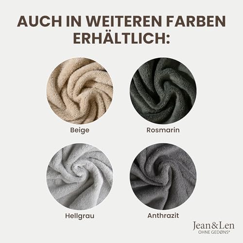 Jean & Len Gästehandtuch aus 100% Bio-Baumwolle, in der Farbe Salbei, mit Aufhänger, Oeko-TEX und GOTS Zertifiziert, Markenlabel aus veganem Leder, Gästehandtücher 30x50 cm