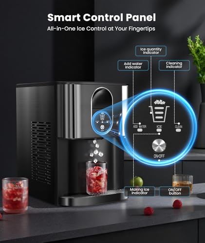 Cowsar Nugget Ice Makers Countertop, Soft Chewable Pellet Ice Machine with 44lbs/Day, Self-Cleaning, Water Reservoir, One-Click Operation Crushed Ice Makers for Home/Kitchen/Office, Black Stainless