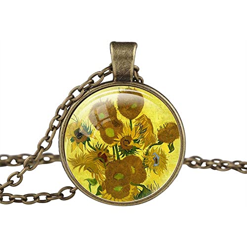 FM FM42 Bronze-tone Sunflowers by Vincent Van Gogh Round Pendant