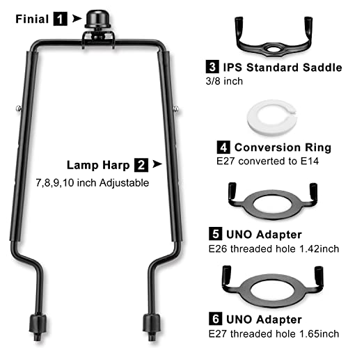 image for Qc Lamp Shade Harp, 7 8 9 10 inch Adjustable Lamp Harp Kit, Hardware P