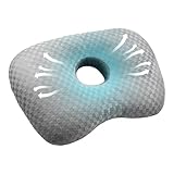 Almohada perforadora de 44 x 32 x 2 cm, almohada de dona con agujeros, cojín ergonómico reductor de molestias para viajes, oficina, viaje, dormitorio, coche, apartamento, puede aliviar las orejas y