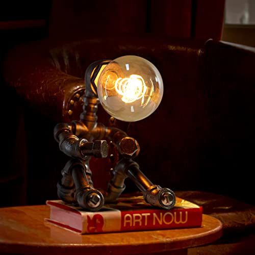 Steampunk Table Lamp, Vintage Industrial Plumbing Robot Table Lamp, Industrial Metal Robot Lamp, Antique Iron Robot Table Lamp for Bar Cafe Desktop