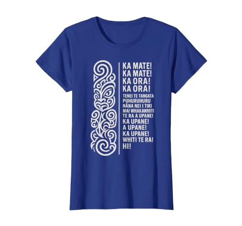 New Zealand Maori Haka Ka Mate Song Rugby T-Shirt, Women, Royal Blue, XX-Large